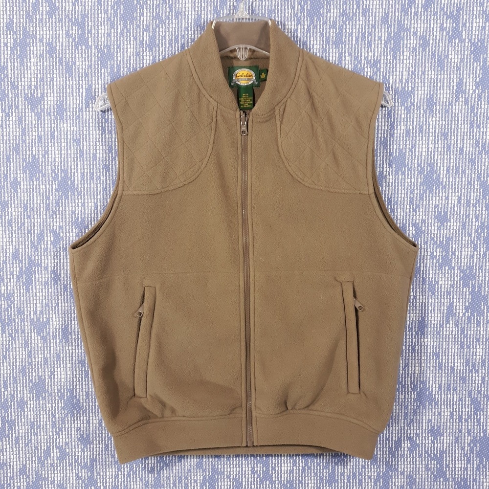 Cabela's Fleece Vest‎ Mens Medium Full Zip Light Green Outdoor Travel Hunting